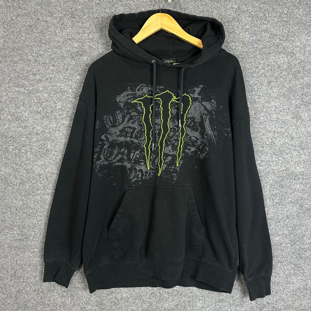 Y2K Monster Energy Hoodie Mens Large Black Good Graphic Logo Pullover Sweatshirt